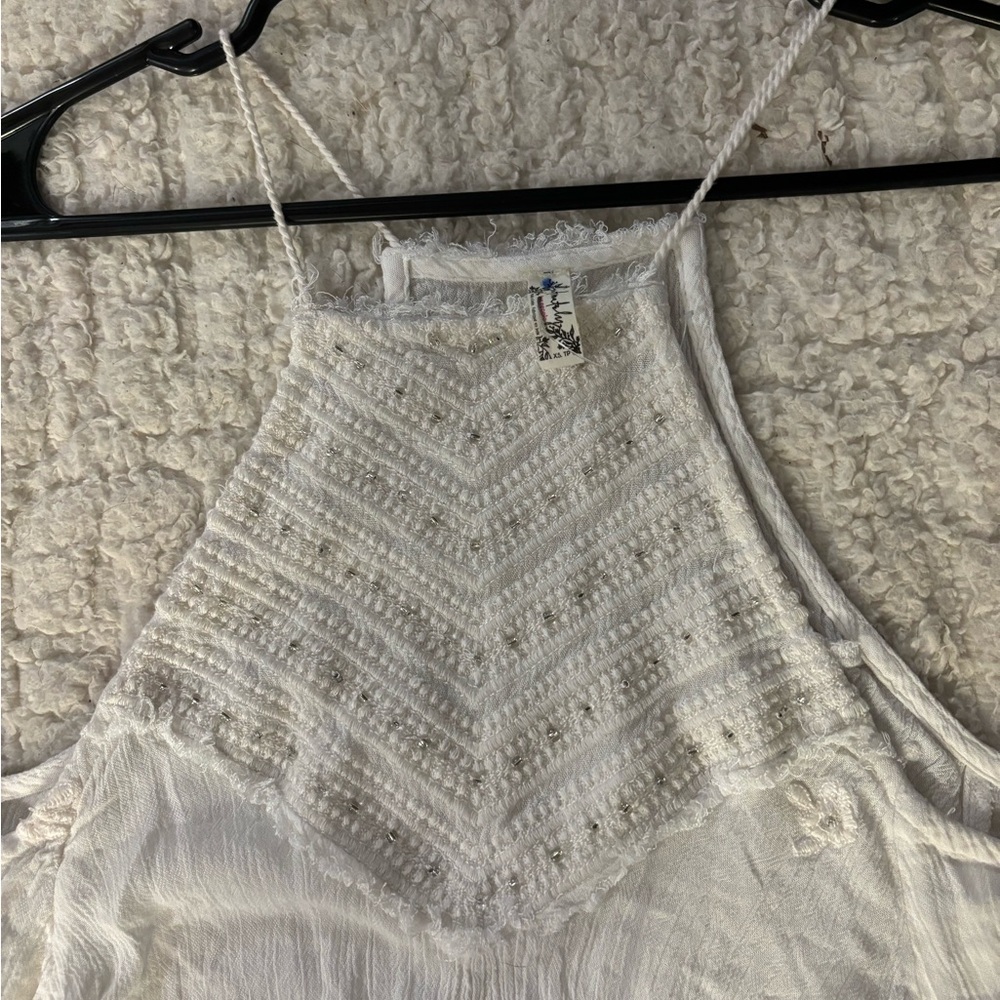 Free People Intimately Tank Top White Beaded Embroidery Women’s Size XS